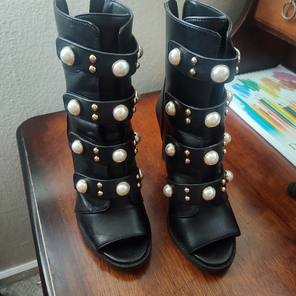 Karl Lagerfeld Black Ankle Boots with Studded Straps